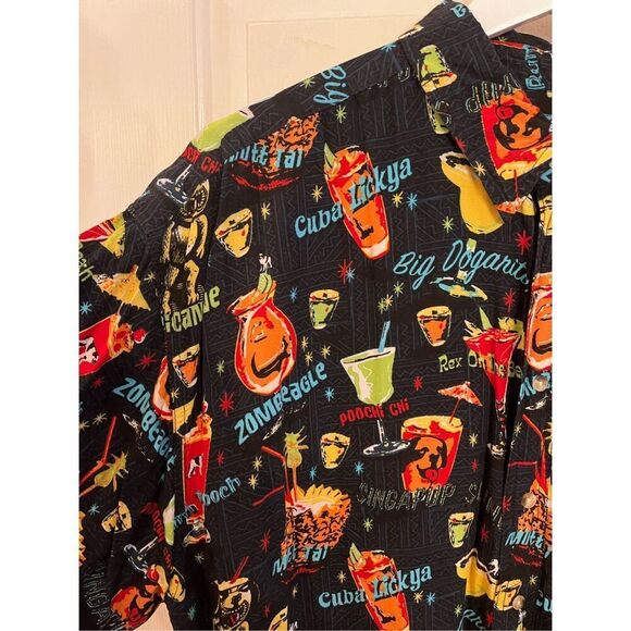 Big Dogs Black Dog Drink Menu Short Sleeve Rayon Button Down Shirt sz XL EUC - Picture 4 of 7